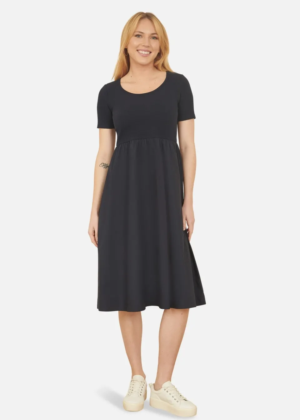 Dresses>Yumi Navy Jersey Top & Cotton Midi Dress