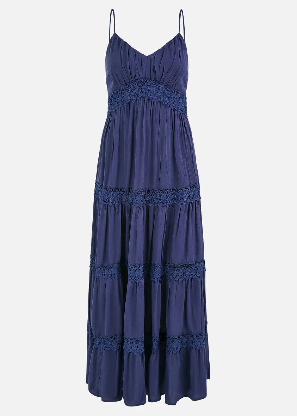 Dresses>Yumi Navy Lace Tiered Strappy Maxi Dress