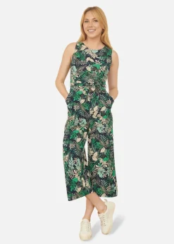 Jumpsuits & Playsuits>Yumi Navy Leaf Culotte Jumpsuit
