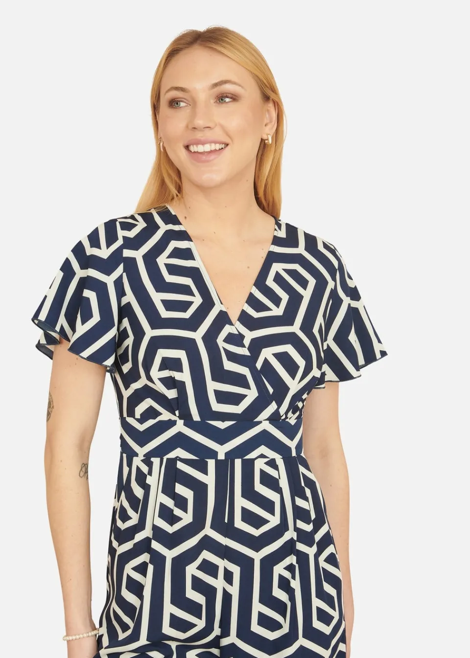 Jumpsuits & Playsuits>Yumi Navy Oversize Geo Print Jumpsuit