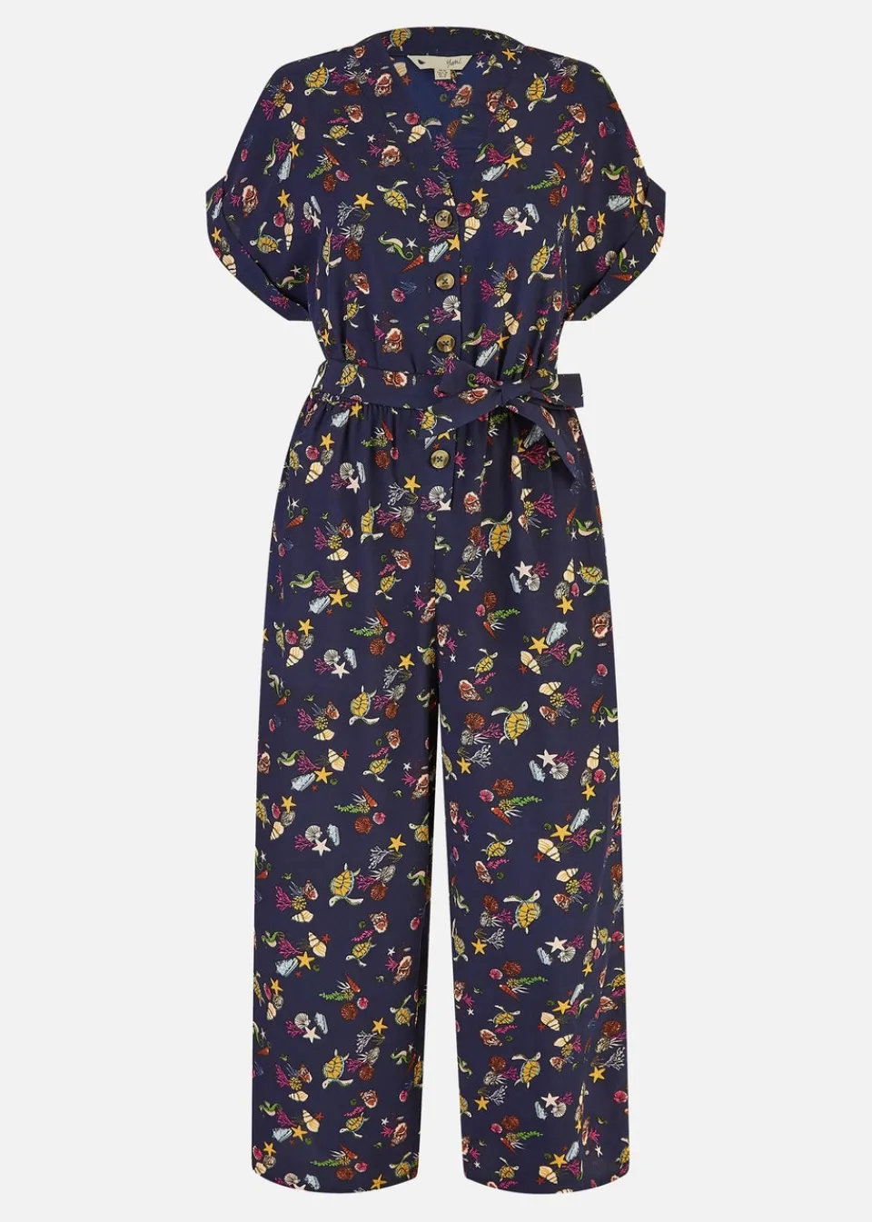 Jumpsuits & Playsuits>Yumi Navy Recycled Sealife Print Jumpsuit