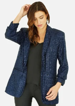 Coats & Jackets>Yumi Navy Sequin Blazer With Pockets