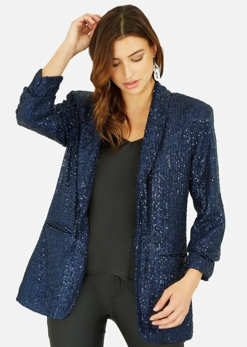 Coats & Jackets>Yumi Navy Sequin Blazer With Pockets