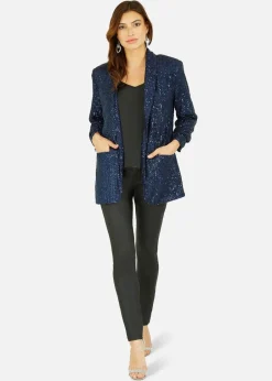 Coats & Jackets>Yumi Navy Sequin Blazer With Pockets