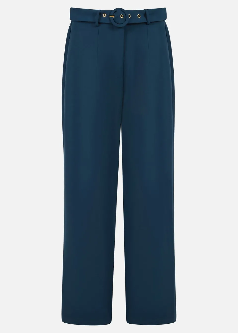 Trousers>Yumi Navy Straight Leg Crepe Trousers With Belt