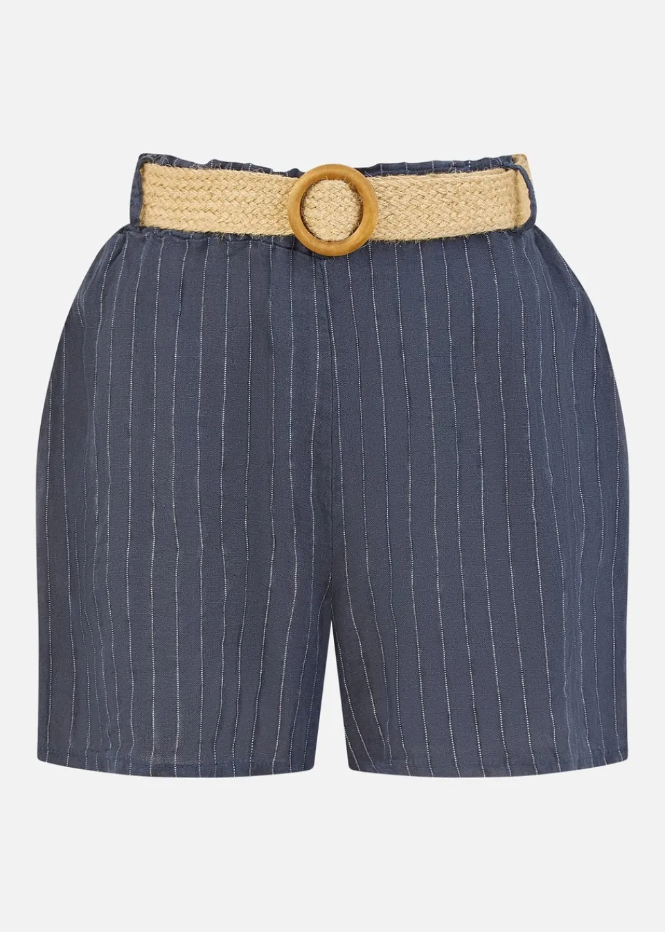 Shorts>Yumi Navy Striped Italian Linen Shorts With Belt