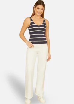 Tops>Yumi Navy Striped Sparkle Knitted Vest Top