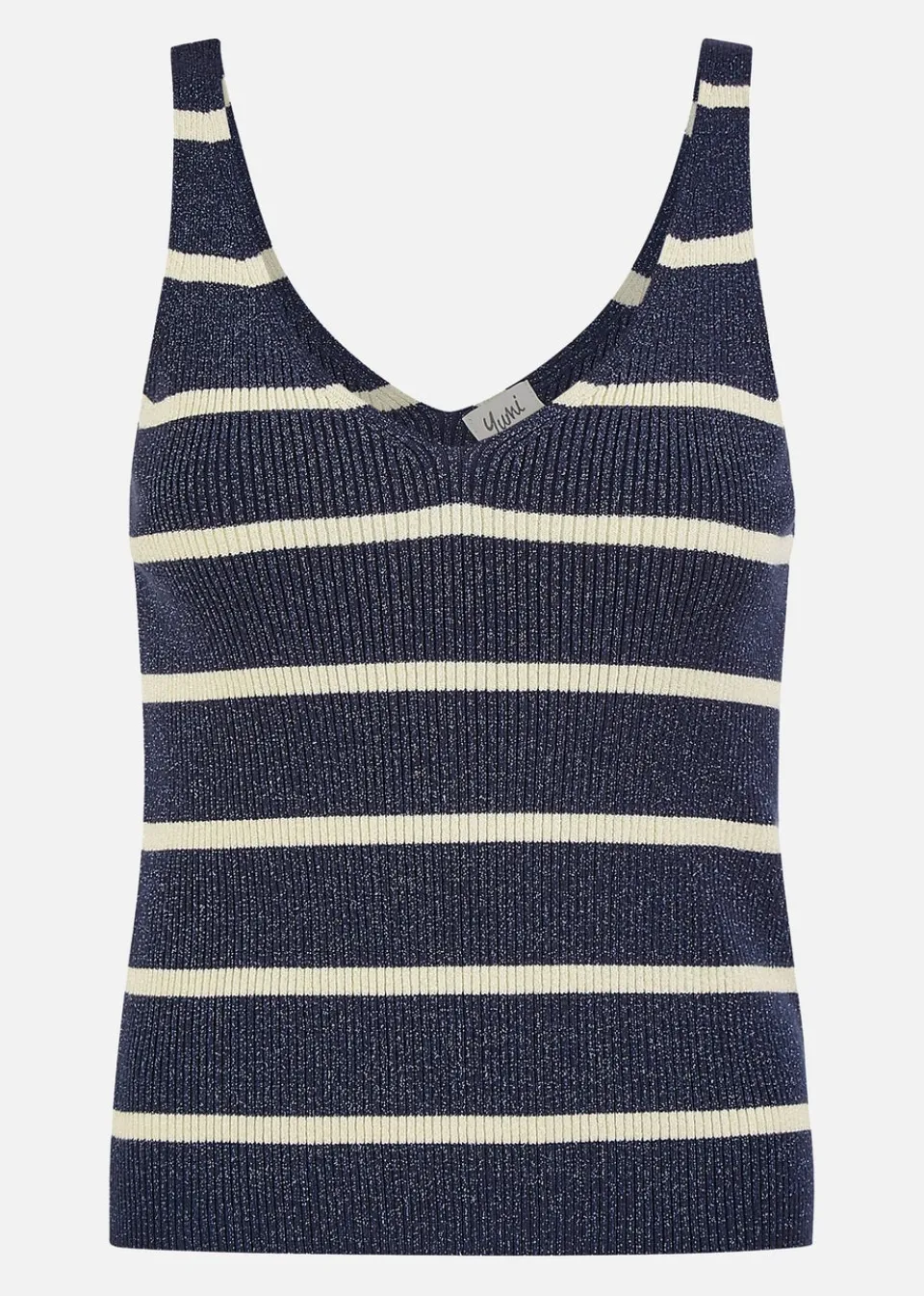 Tops>Yumi Navy Striped Sparkle Knitted Vest Top