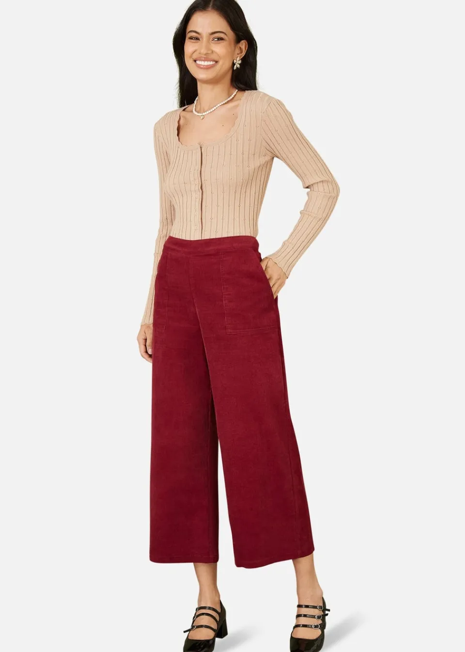 Tops>Yumi Oatmeal Fitted Rib Button Up Cardigan