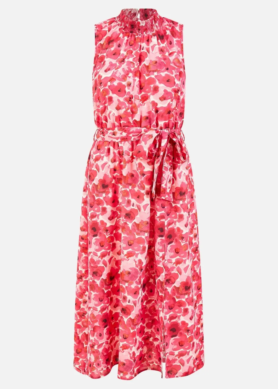 Dresses>Yumi Pink Blossom Print Halter Neck Midi Dress With Split Hem