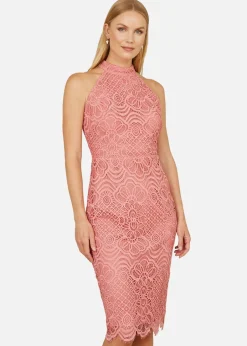Dresses>Yumi Pink Lace Halter Neck Dress