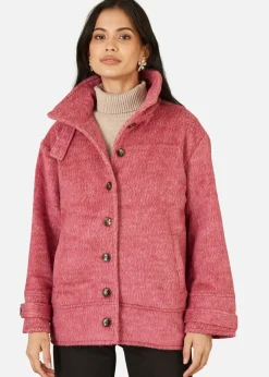 Coats & Jackets>Yumi Pink Oversize Fit Button Up Jacket With High Collar