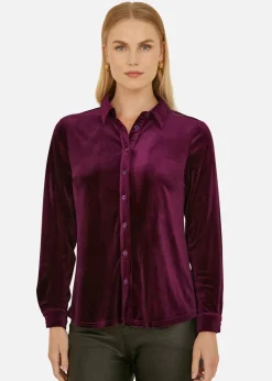 Tops>Yumi Plum Velvet Relaxed Fit Shirt