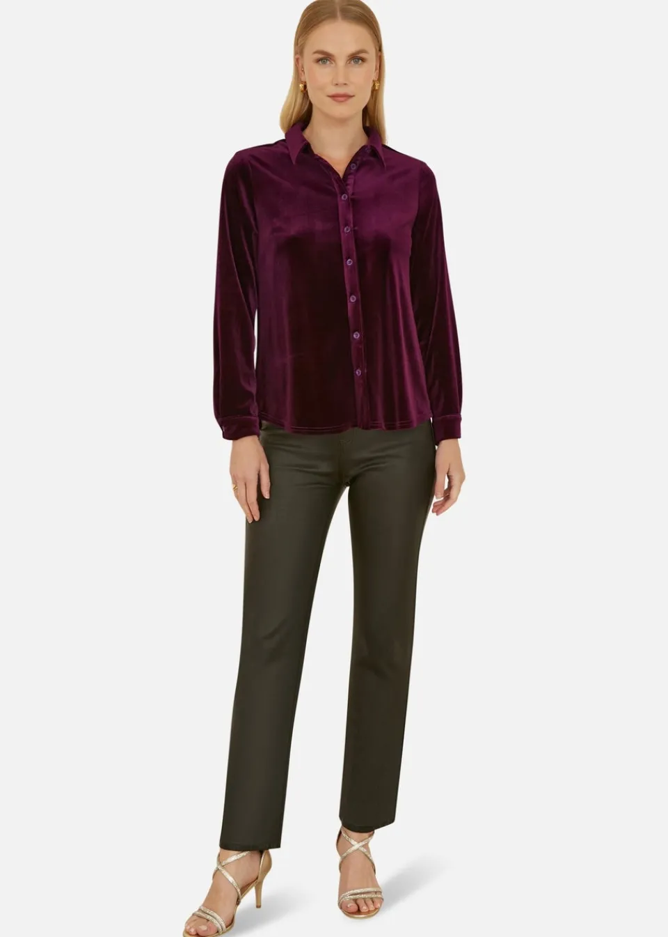 Tops>Yumi Plum Velvet Relaxed Fit Shirt