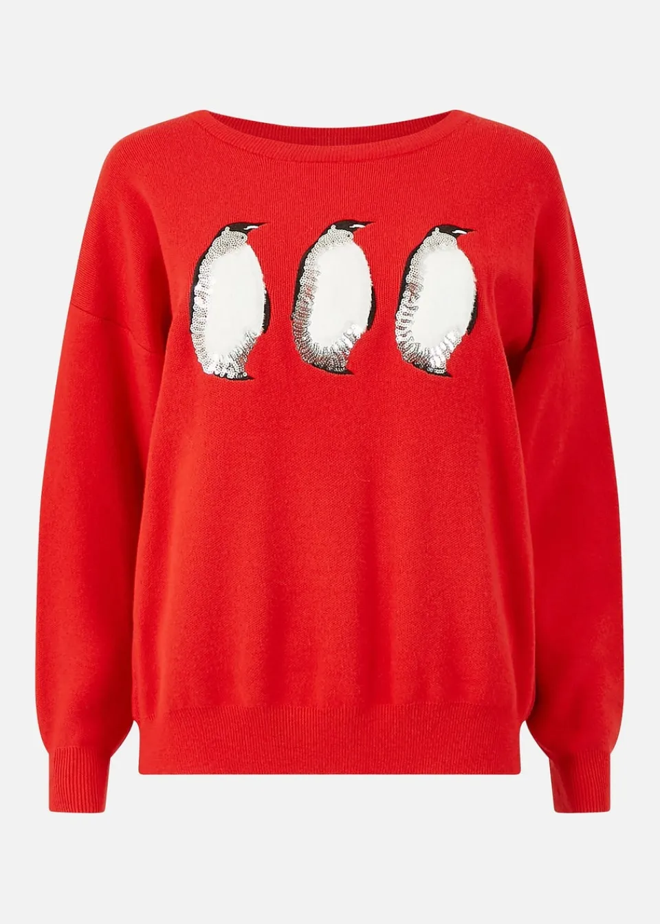 Tops>Yumi Red Christmas Festive Penguin Knitted Jumper