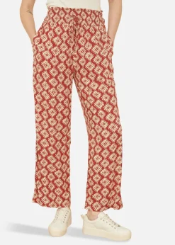 Trousers>Yumi Red Geo Print Relaxed Fit Trousers