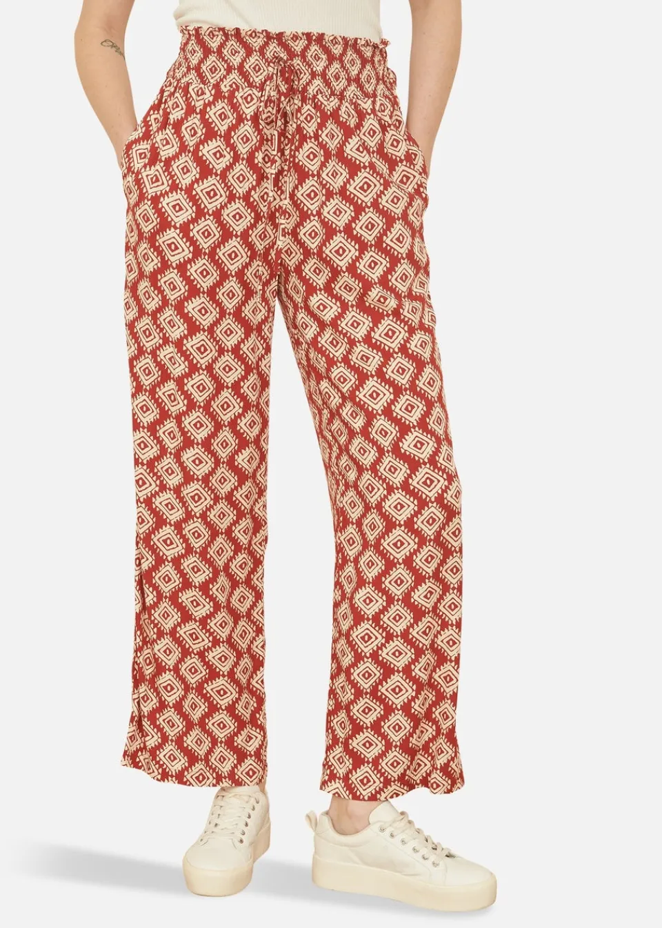 Trousers>Yumi Red Geo Print Relaxed Fit Trousers