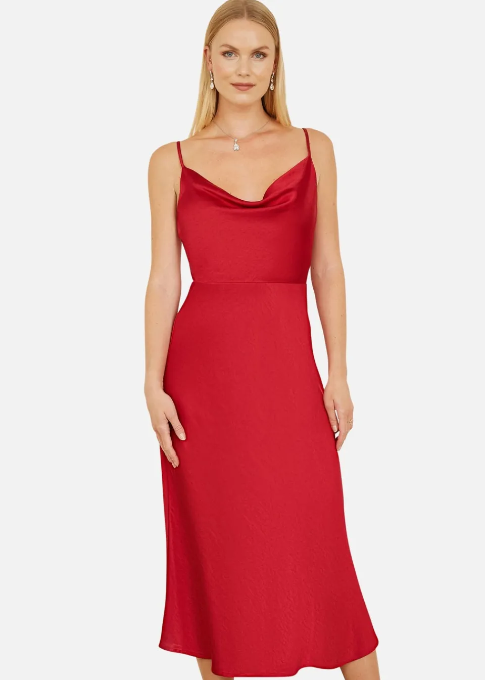 Dresses>Yumi Red Satin Cowl Neck Midi Dress