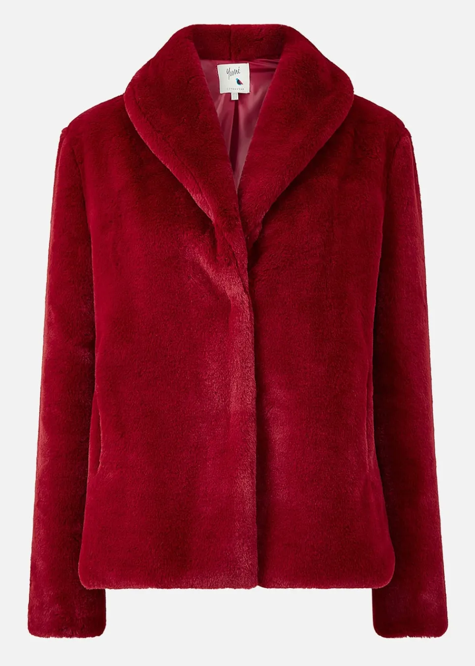 Coats & Jackets>Yumi Red Short Wrap Faux Fur Coat