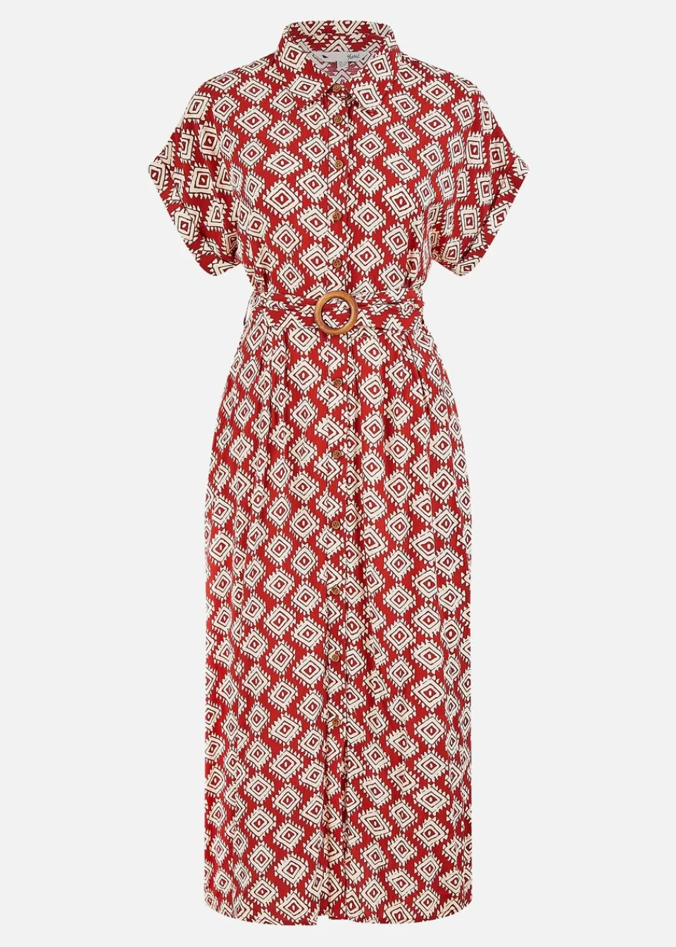 Dresses>Yumi Red Viscose Midi Shirt Dress With Matching Belt