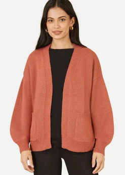 Tops>Yumi Rust Metallic Relaxed Slouchy Cardigan With Pockets