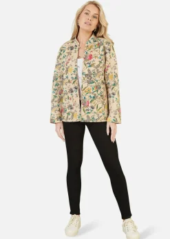 Coats & Jackets>Yumi Stone Floral Print Reversible Cotton Quilted Jacket