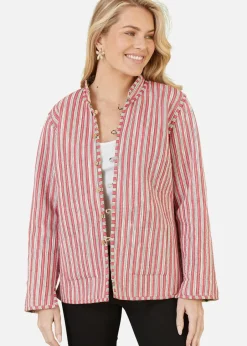 Coats & Jackets>Yumi Stone Floral Print Reversible Cotton Quilted Jacket