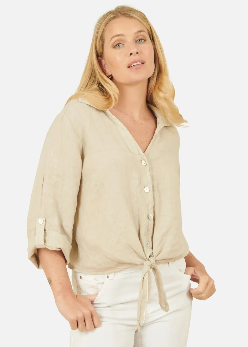 Tops>Yumi Stone Italian Linen Shirt