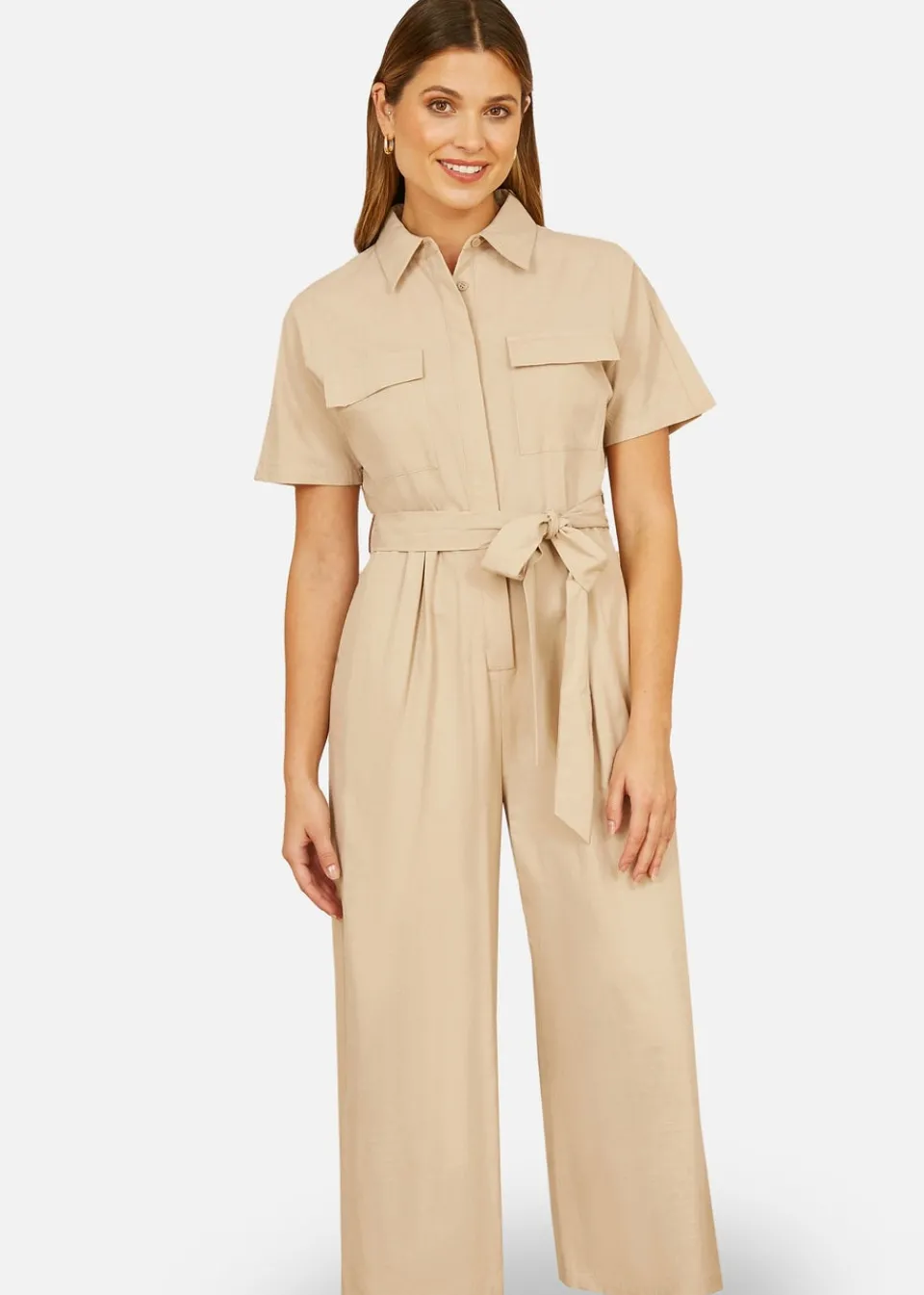 Jumpsuits & Playsuits>Yumi Utility Relaxed Fit Jumpsuit Stone