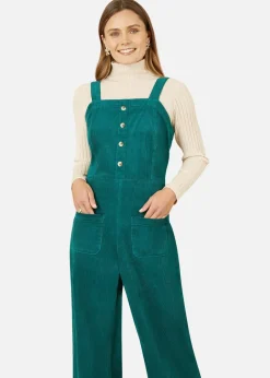 Jumpsuits & Playsuits>Yumi Teal Cord Stretch Dungaree Style Jumpsuit