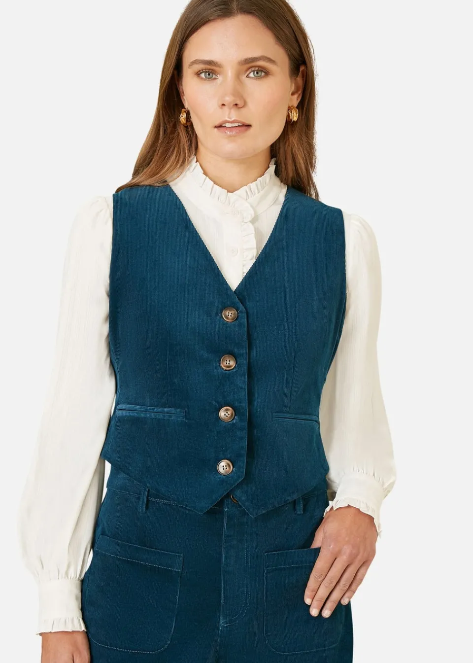 Trousers>Yumi Teal Cord Trousers With Patch Pockets