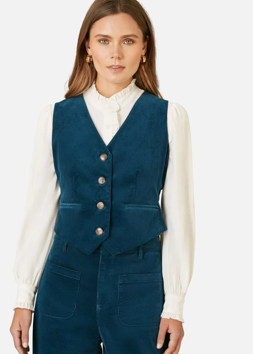 Tops>Yumi Teal Cord Waistcoat