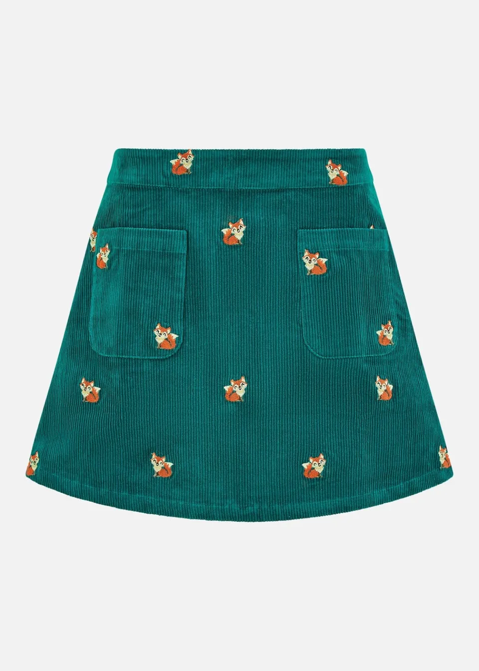 Skirts>Yumi Teal Fox Embroidered Cord Mini Skirt