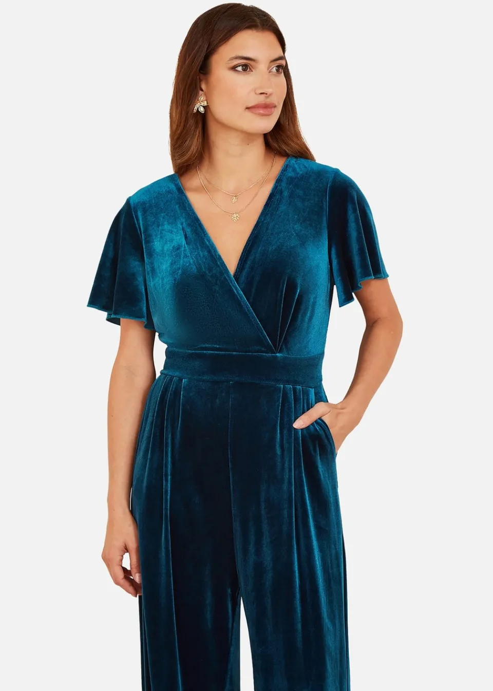 Jumpsuits & Playsuits>Yumi Teal Jumpsuit With Angel Sleeves