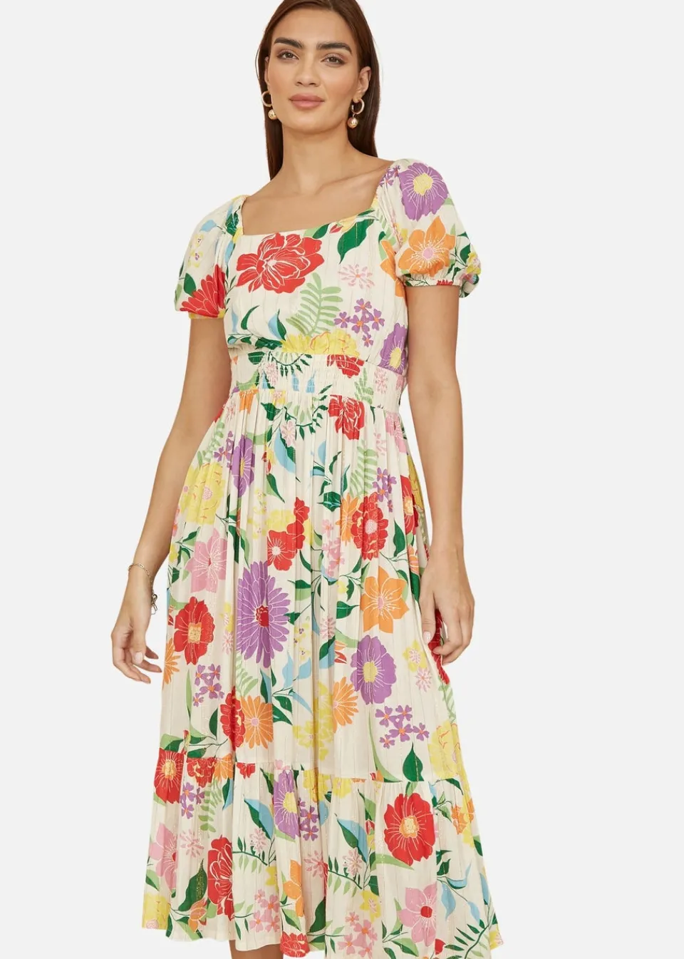 Dresses>Yumi White Big Floral Midi Dress