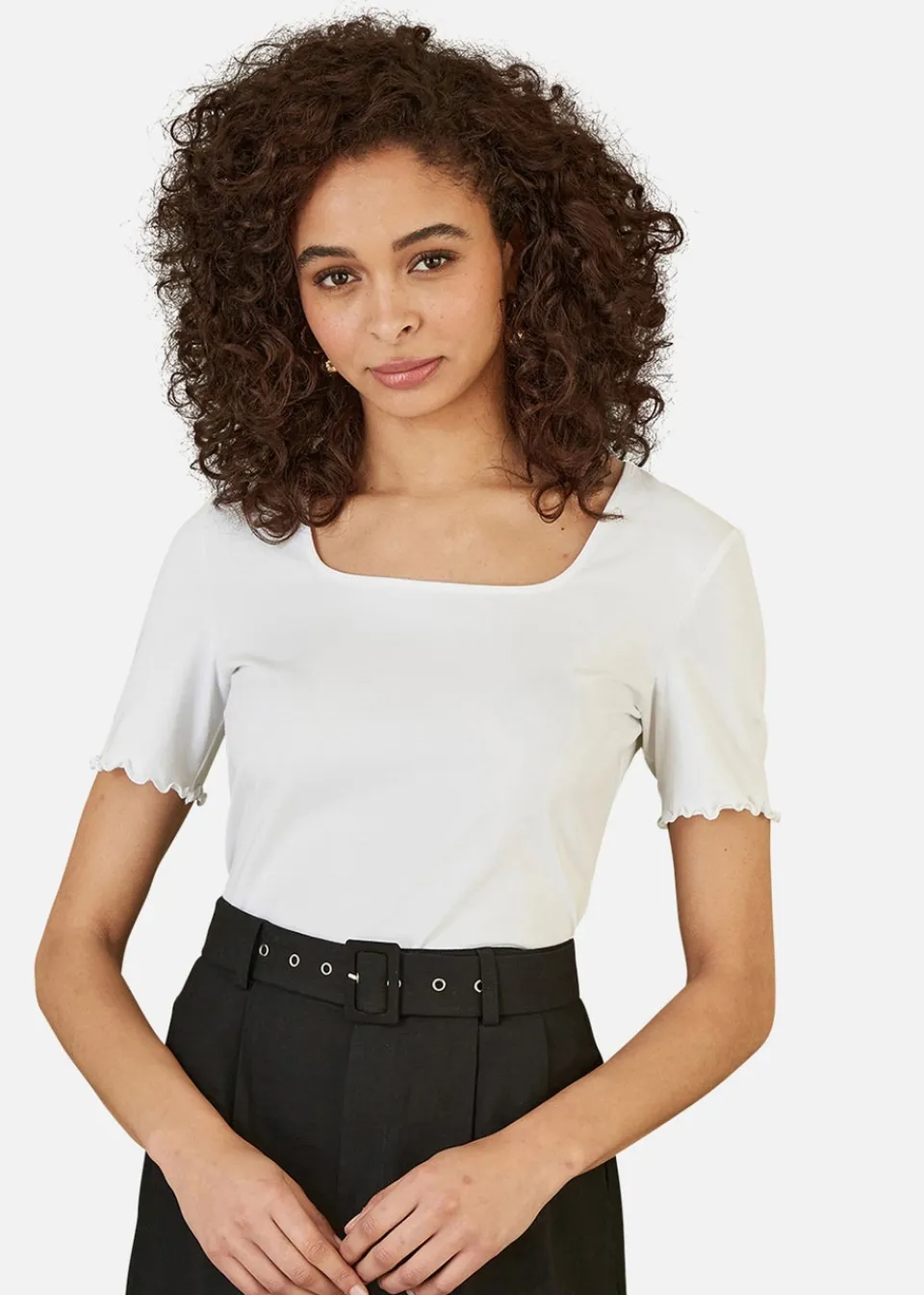 T-Shirts>Yumi White Cotton Jersey Lettuce Trim T-Shirt