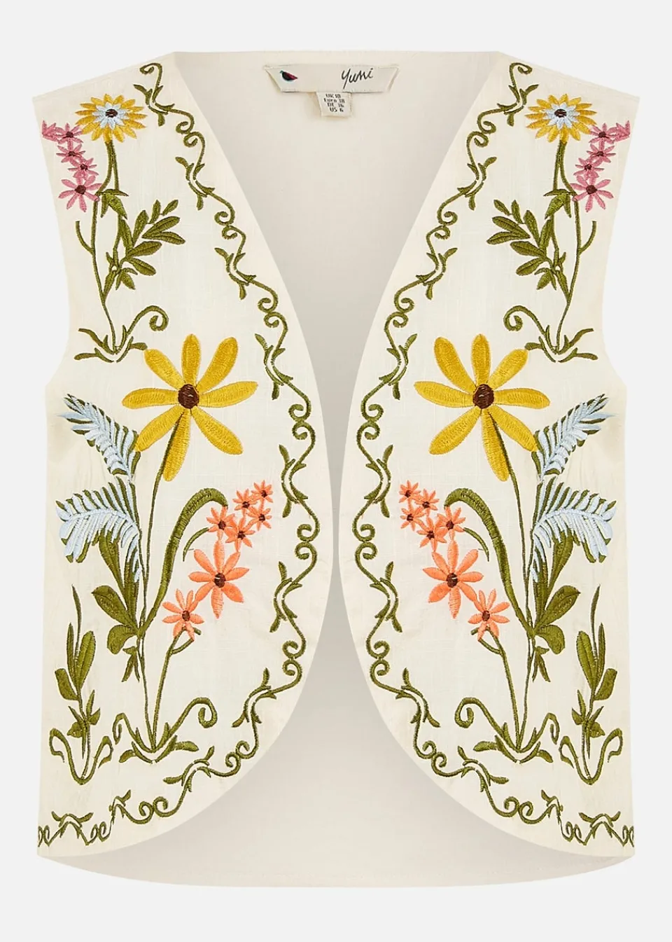 Tops>Yumi White Floral Embroidered Cotton Waist Coat
