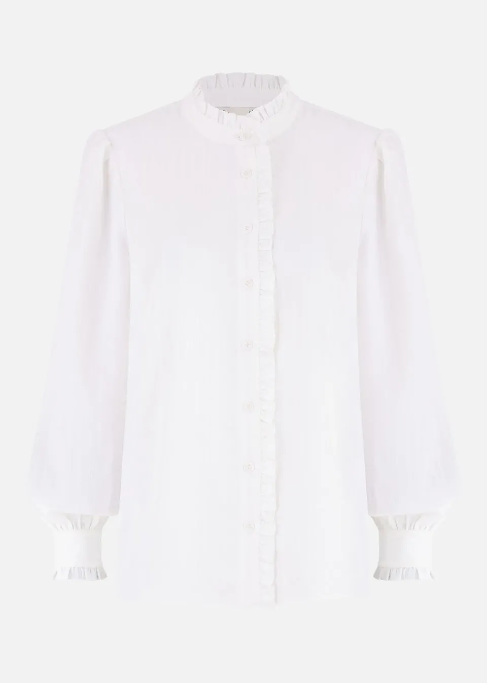Tops>Yumi White Frill High Neck Shirt