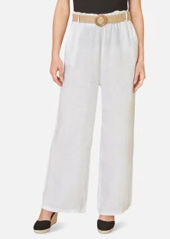 Trousers>Yumi Italian Linen Wide Leg Trousers With Belt White