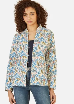 Coats & Jackets>Yumi White Leopard Print Reversible Cotton Cropped Quilted Jacket