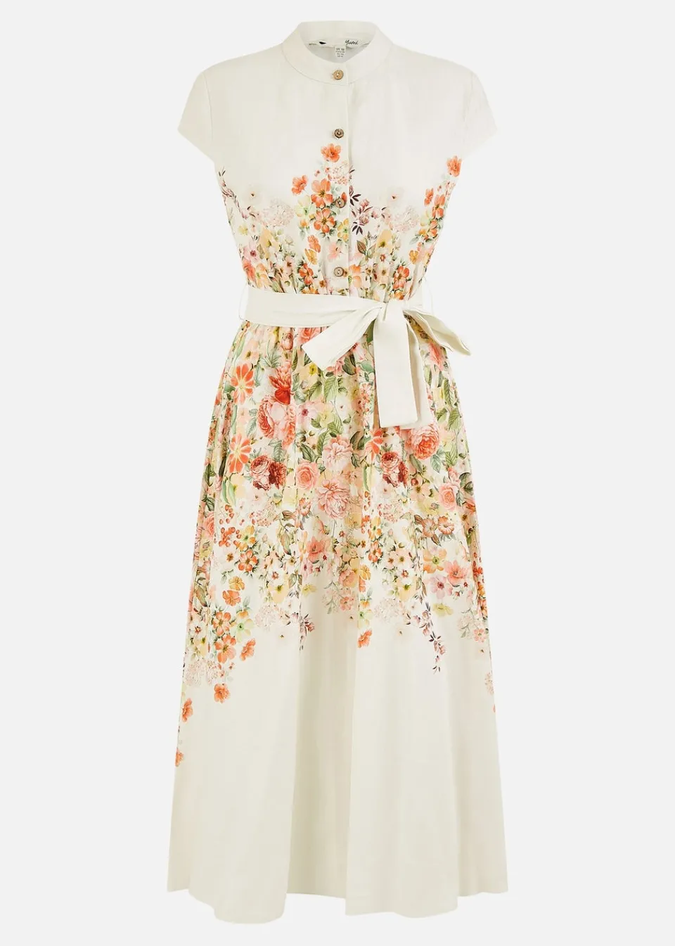 Dresses>Yumi White Linen Floral Mirrored Placement Skater Dress