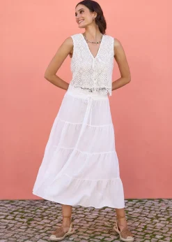 Skirts>Yumi White Midi Boho Skirt