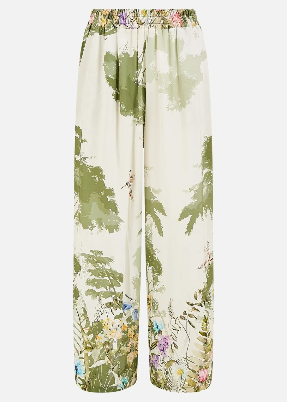 Trousers>Yumi White Palm Print Wide Leg Trousers