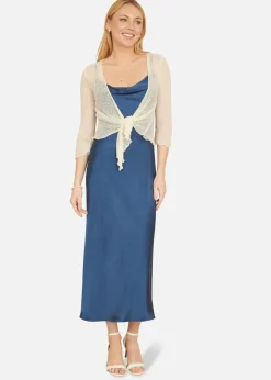 Tops>Yumi White Popcorn Yarn Tie Front Bolero