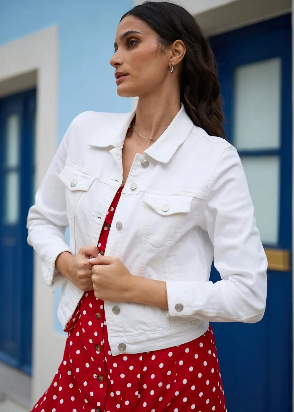 Coats & Jackets>Yumi White Stretch Cotton Denim Jacket White-White