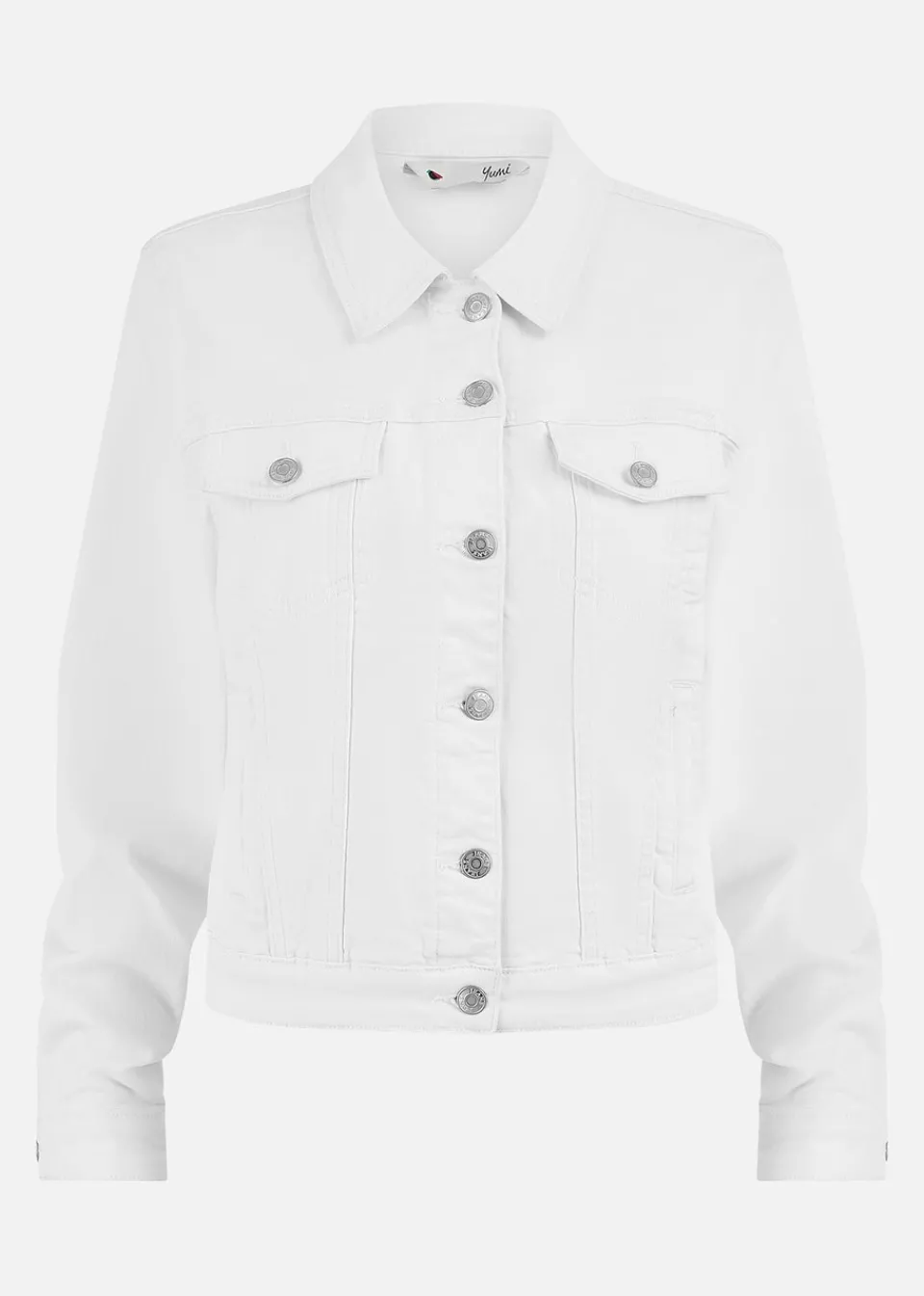 Coats & Jackets>Yumi White Stretch Cotton Denim Jacket White-White