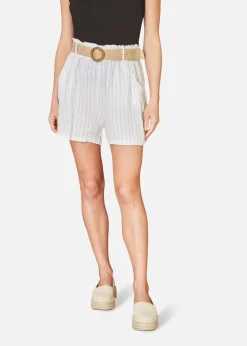 Shorts>Yumi White Striped Italian Linen Shorts With Belt