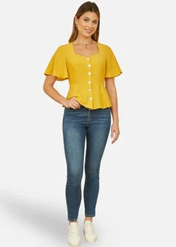 Tops>Yumi Yellow Button Up Top