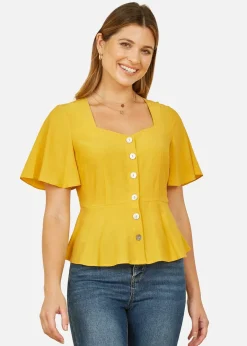 Tops>Yumi Yellow Button Up Top